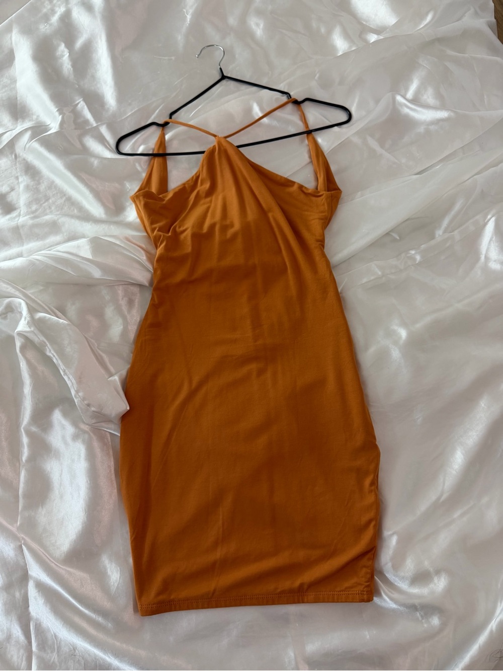 Oh Polly Rust Orange Strappy Bodycon Mini Dress